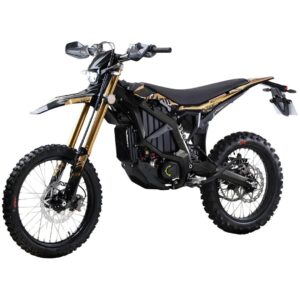 The 2026 Sur-Ron Ultra Bee T High Power (21kW) electric motorcycle shown in Carbon Black and Desert Brown, highlighting its new 18-inch rear rim, gold-accented inverted forks, and sleek, road-legal design for the European market.